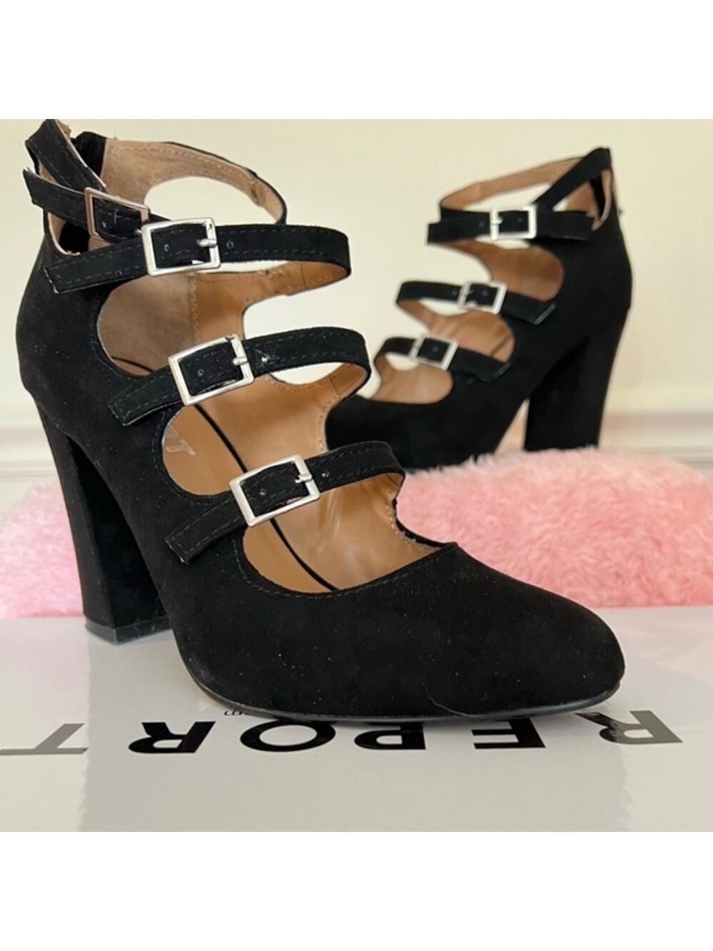 Elegant Black Suede 4” Heels by Report